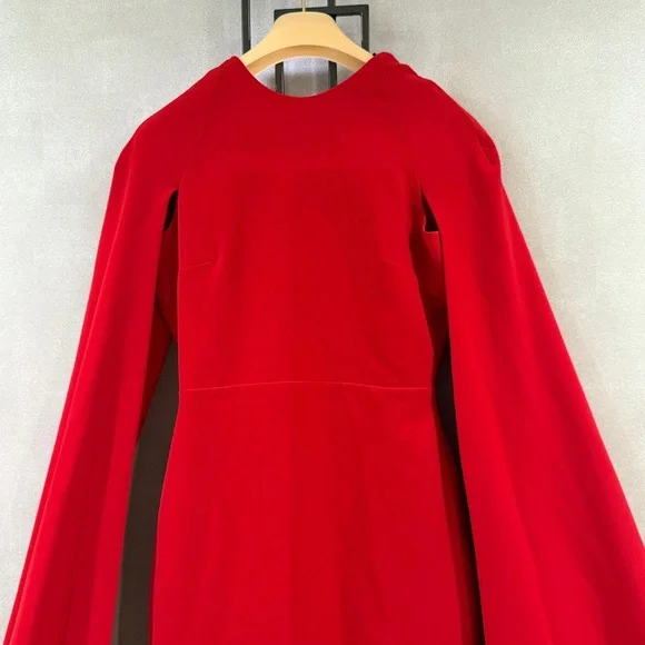 Elegant Red Cape Sleeve Wedding Dress - Picture 2 of 7